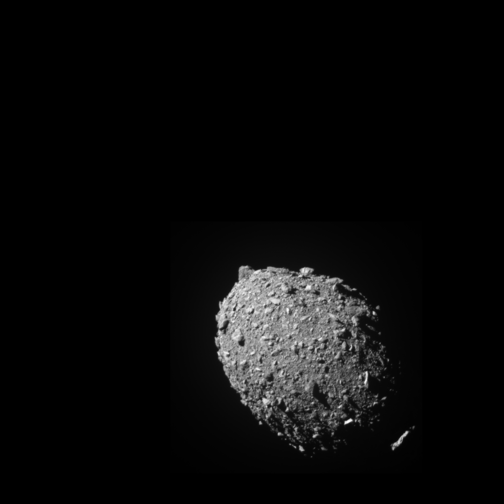 Asteroide moonlet Dimorphos visto por la nave espacial DART 11 segundos antes del impacto. Créditos: NASA/Johns Hopkins APL